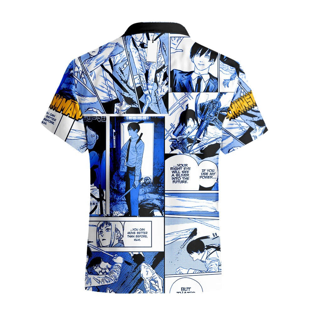 Chainsaw Man Hawaii Shirt Aki Hayakawa Character Manga Style Pattern Aloha Shirt Blue Unisex