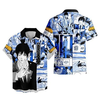 Chainsaw Man Hawaii Shirt Aki Hayakawa Character Manga Style Pattern Aloha Shirt Blue Unisex