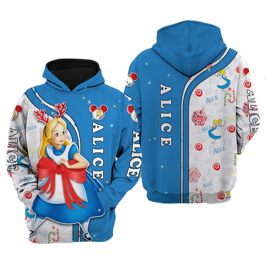 AIW Hoodie Alice Celebration Christmas Pattern Hoodie Blue White Unisex