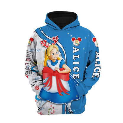 AIW Hoodie Alice Celebration Christmas Pattern Hoodie Blue White Unisex