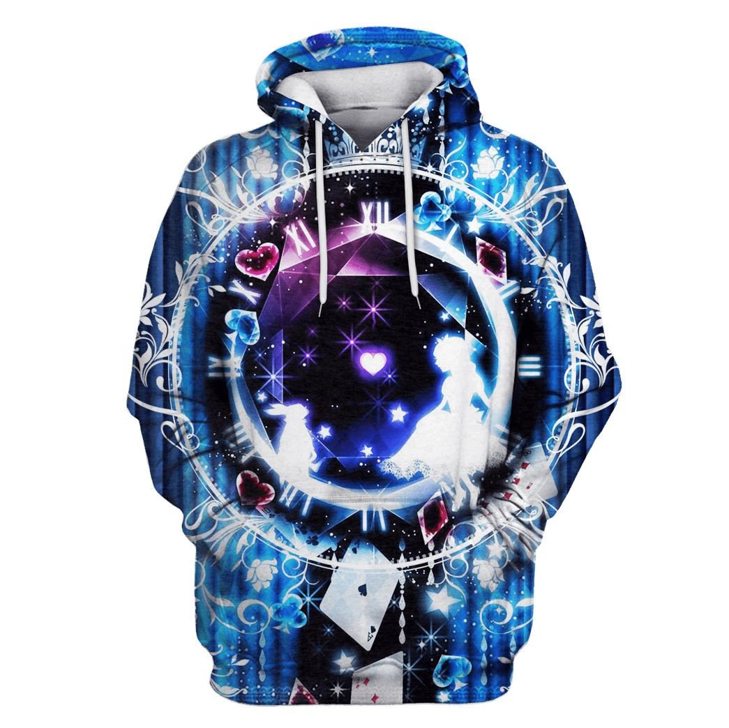 AIW Hoodie Alice And Rabbit Watch Graphic Hoodie Blue Unisex