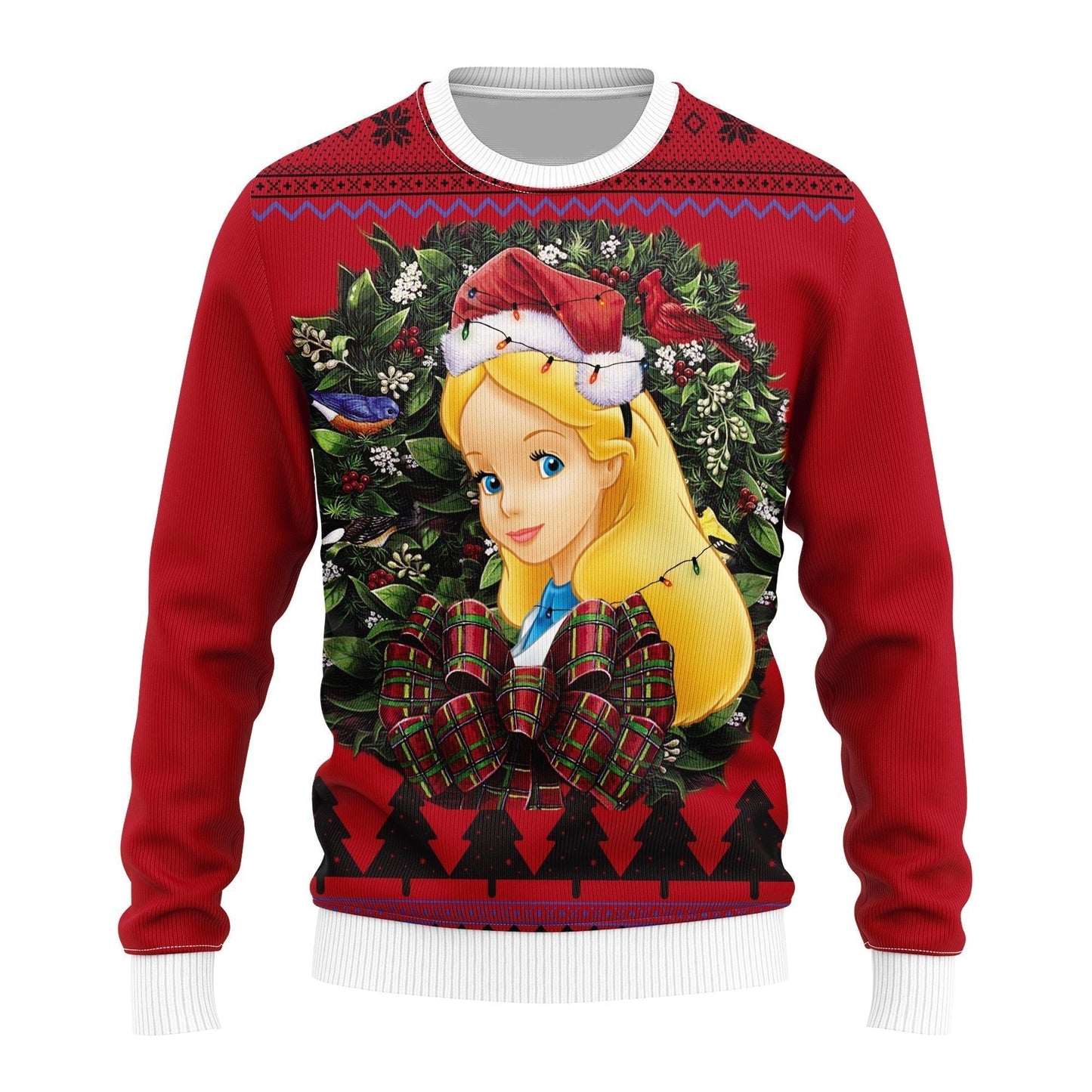 Alice In Wonderland Sweatshirt Christmas Wreath Alice Sweatshirt Red Unisex