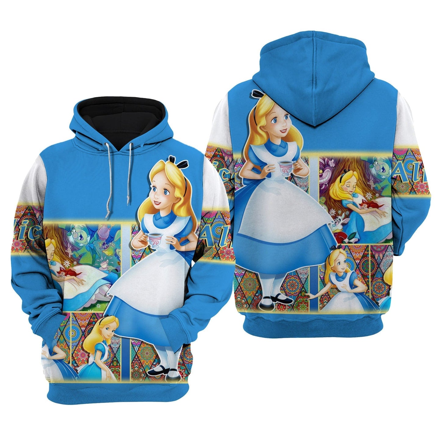 AIW Hoodie Alice In Wonderland Scene Graphic Hoodie Blue Unisex