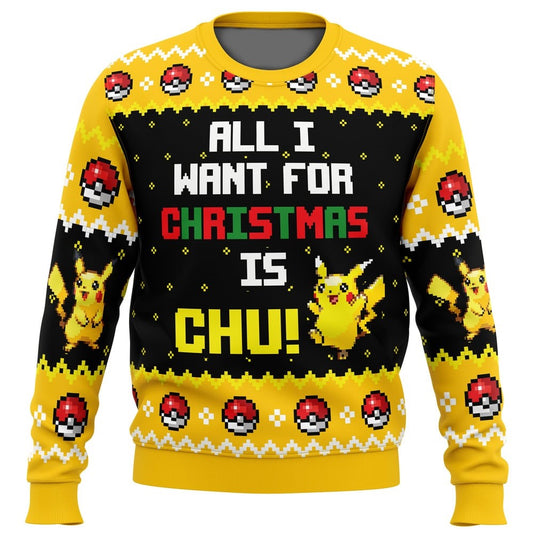 PKM Sweatshirt All I Want For Christmas Is Chu Sweatshirt Black Yellow Unisex