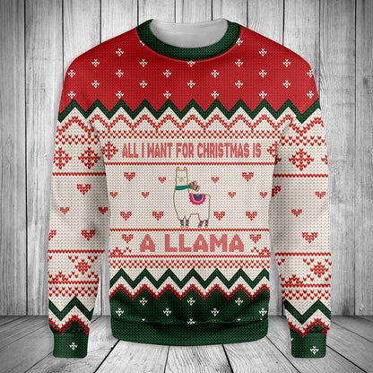 Llama Christmas Sweater All I Want For Christmas Is A Llama Red white Green Ugly Sweater
