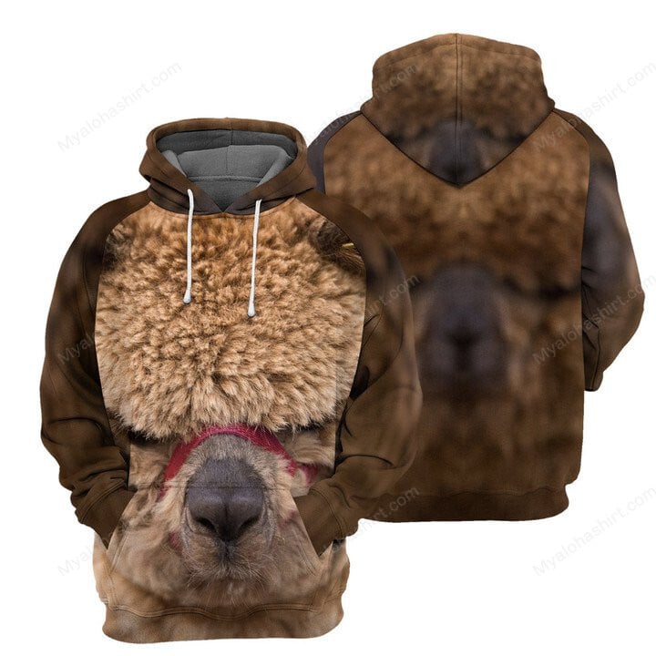 Llama Hoodie Llama Fur Cute Animal Hoodie Brown Unisex