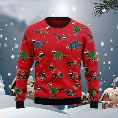 Dinosaur Sweatshirt Dinosaurs Christmas Hat Pattern Sweatshirt Red Unisex