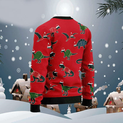 Dinosaur Sweatshirt Dinosaurs Christmas Hat Pattern Sweatshirt Red Unisex