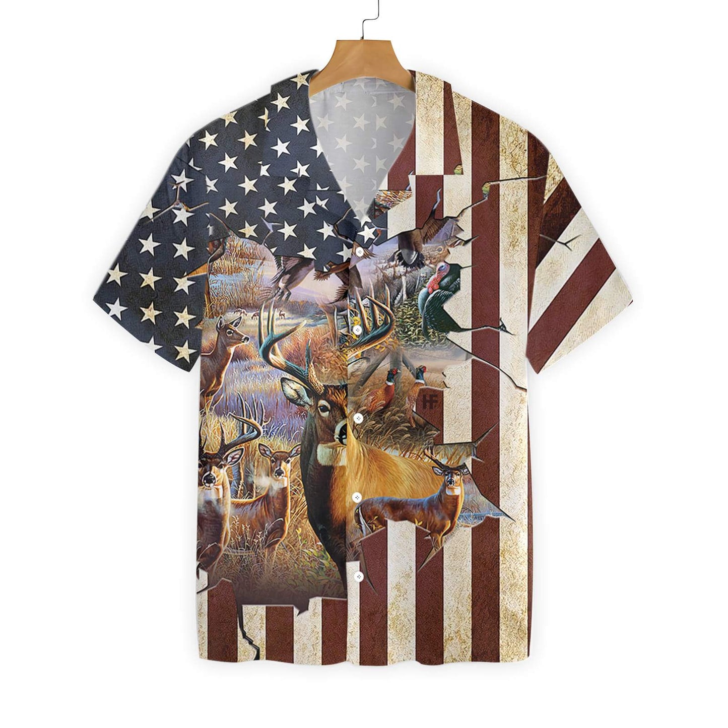 Unifinz Hunting T-shirt Deer Hunting American Flag Background Hawaiian Shirt Hunting Aloha Shirt 2022