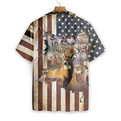 Unifinz Hunting T-shirt Deer Hunting American Flag Background Hawaiian Shirt Hunting Aloha Shirt 2023