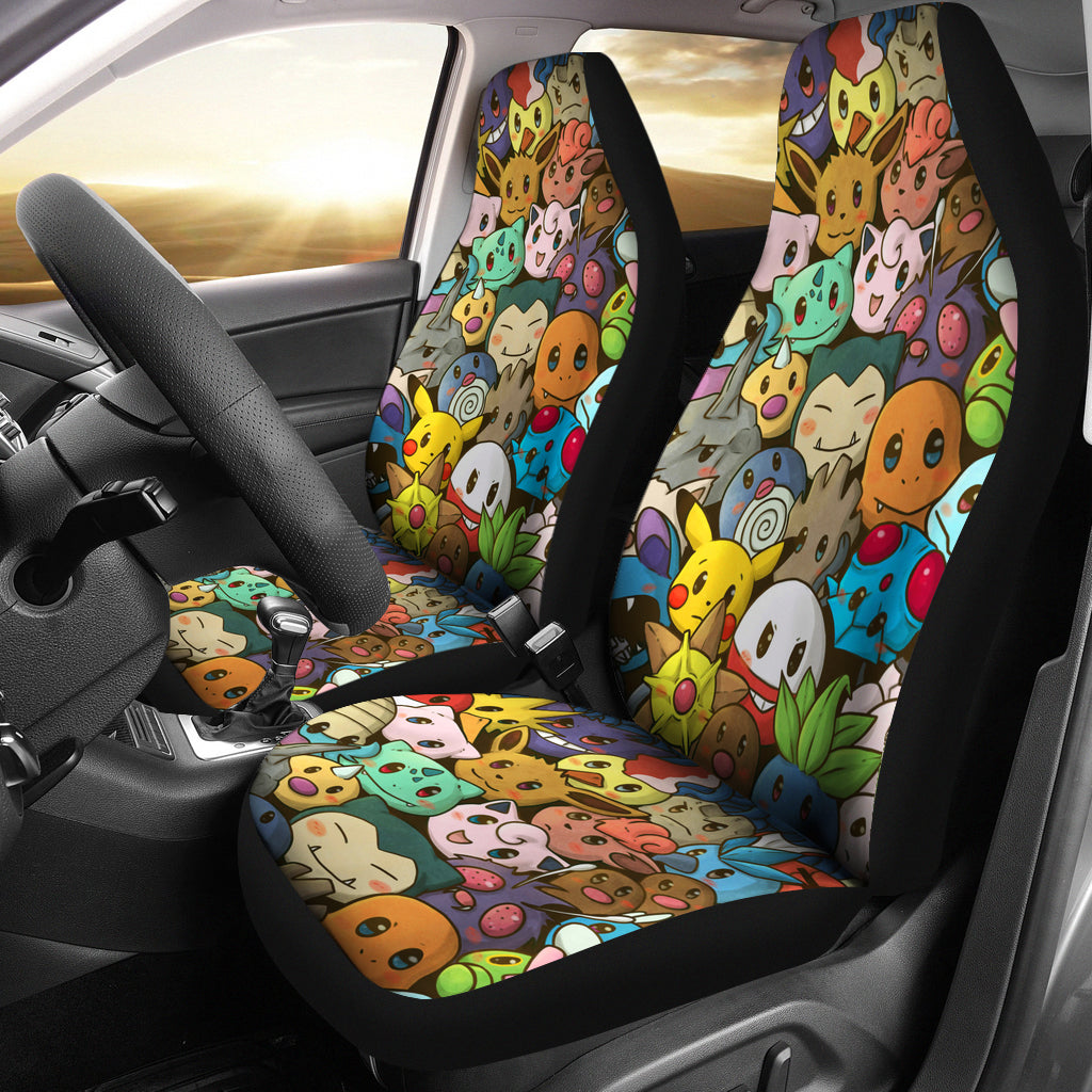 PKM Car Seat Covers All PKM Doodle Faces Graphic Seat Covers Colorful