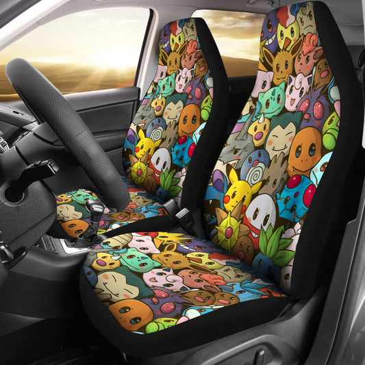 PKM Car Seat Covers All PKM Doodle Faces Graphic Seat Covers Colorful