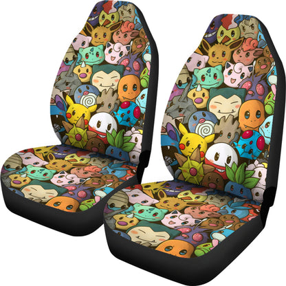 PKM Car Seat Covers All PKM Doodle Faces Graphic Seat Covers Colorful