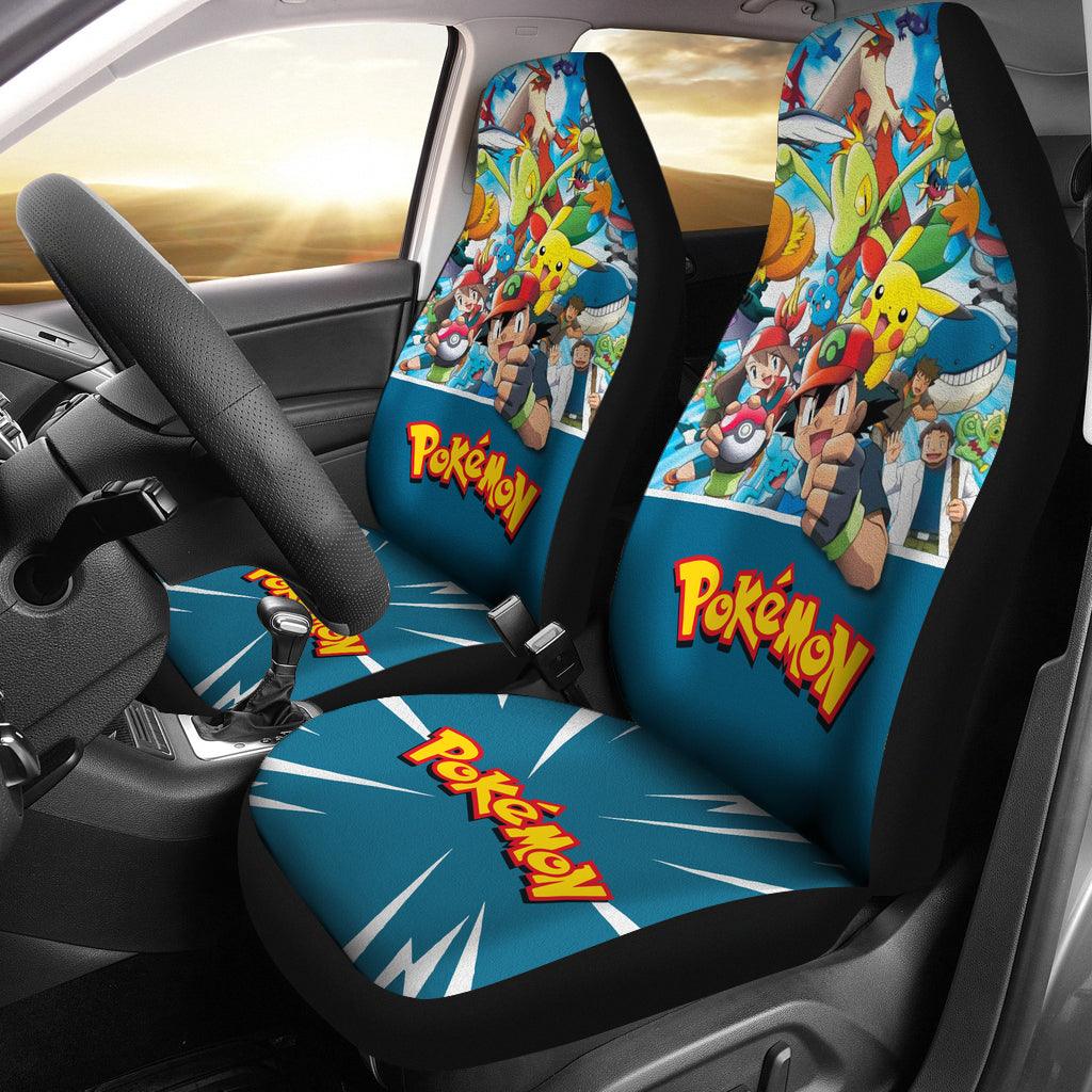 PKM Car Seat Covers Ash Ketchum With His PKM And Friends Seat Covers Colorful