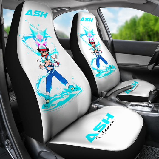 PKM Car Seat Covers Ash Ketchum With Water PKM Seat Covers White