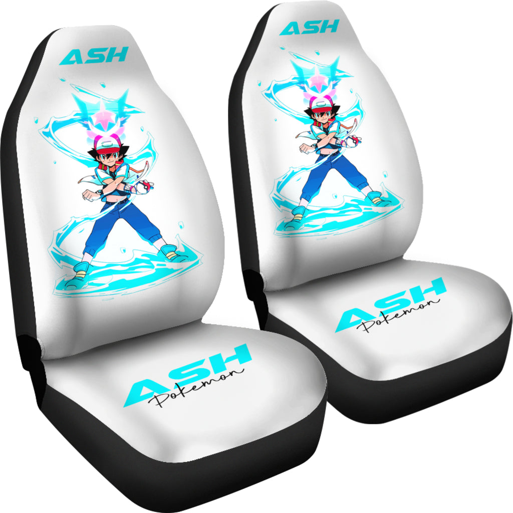 PKM Car Seat Covers Ash Ketchum With Water PKM Seat Covers White