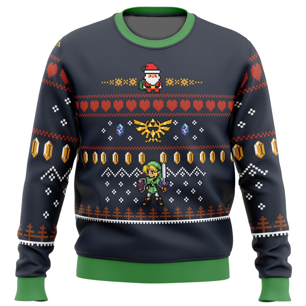 The Legend Of Zelda Sweatshirt Santa Link Heart Coins Pattern Sweatshirt Black Unisex