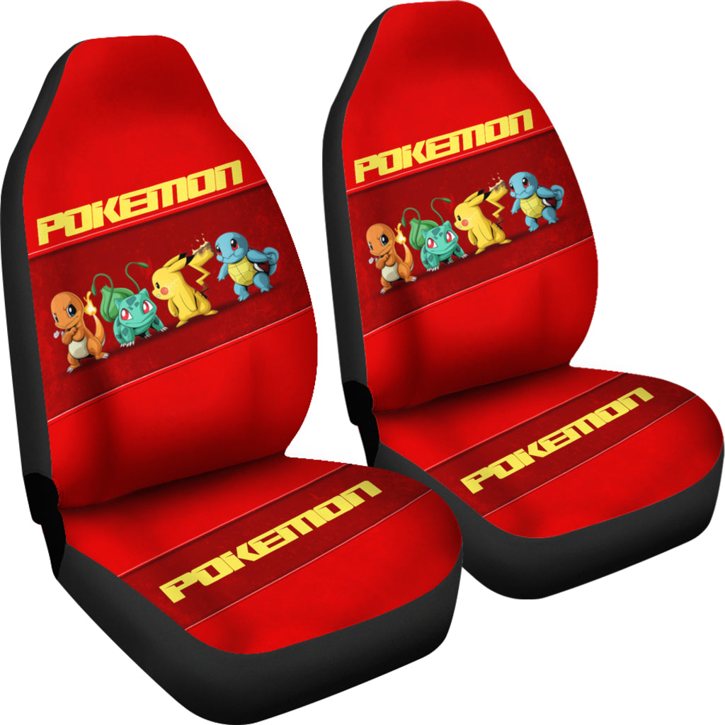 PKM Car Seat Covers Pikachu Squirtle Charmander Bulbasaur Seat Covers Red