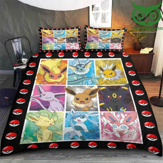 PKM Bedding Set Eevee Evolution Types Duvet Covers Colorful Unique Gift