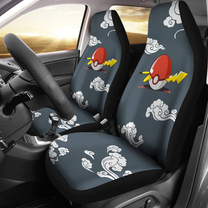 PKM Car Seat Covers Pikachu Inside Pokeball Cloud Pattern Seat Covers Gray