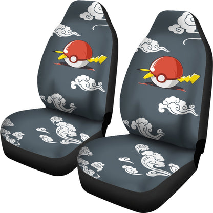 PKM Car Seat Covers Pikachu Inside Pokeball Cloud Pattern Seat Covers Gray