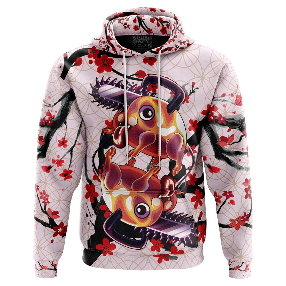 Chainsaw Man Hoodie Denji And Pochita Cherry Blossom Hoodie Pink Unise ...