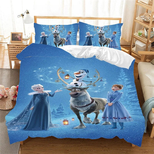 Frozen Bedding Set Anna And Elsa Playing In Winter Duvet Covers Blue Unique Gift