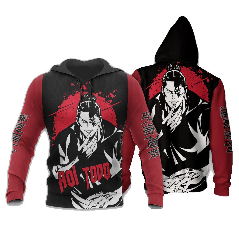 Jujutsu Kaisen Hoodie Jujutsu Kaisen Aoi Todo Graphic Hoodie Black Red Unisex