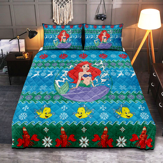 Little Mermaid Bedding Set DN Ariel Little Mermaid Characters Pattern Duvet Covers Blue Green Unique Gift