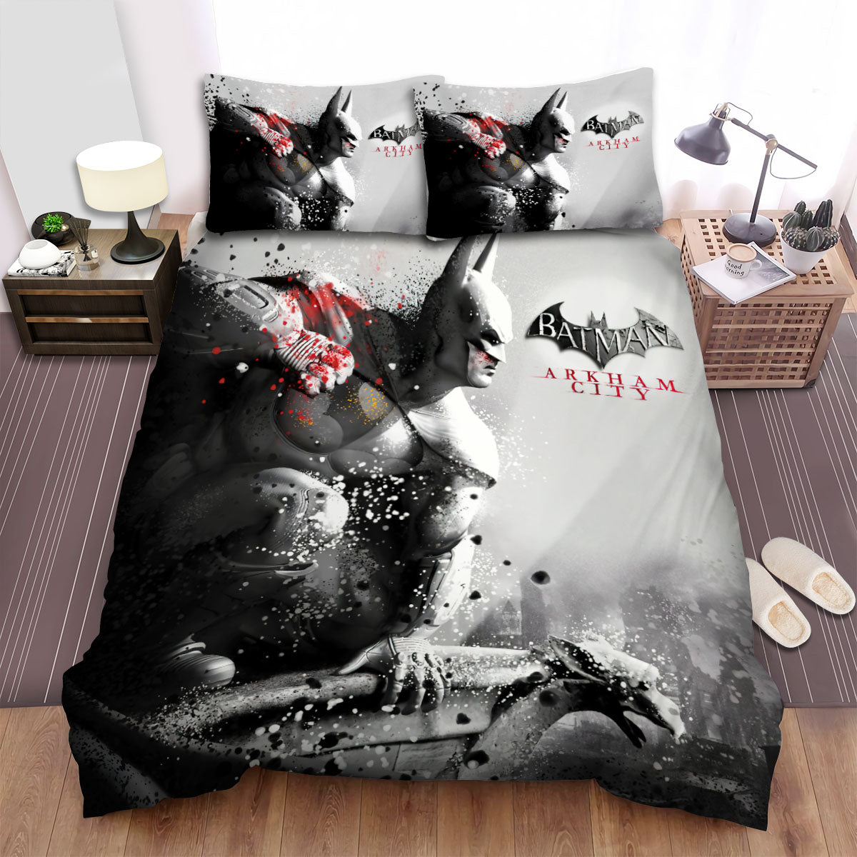 Batman Bedding Set DC Arkham City Batman Duvet Covers Gray Unique Gift