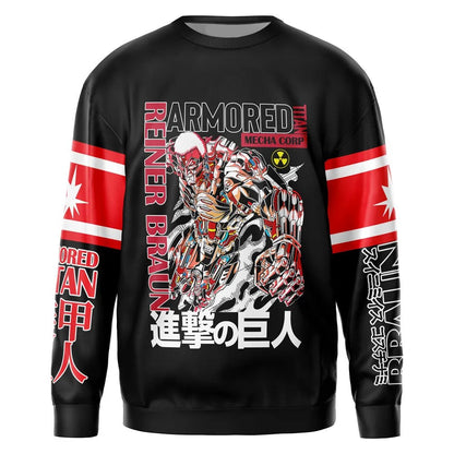 Attack On Titan Sweatshirt Armored Reiner Braun Mecha Corp Sweatshirt Black Red Unisex Adults