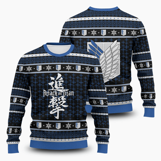 Attack On Titan Sweatshirt Attack On Titan Logo Pattern Sweatshirt Blue Unisex Adults