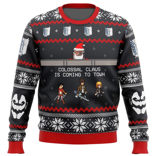 Attack On Titan Sweatshirt Colossal Claus Is Coming To Town Sweatshirt Black Unisex Adults