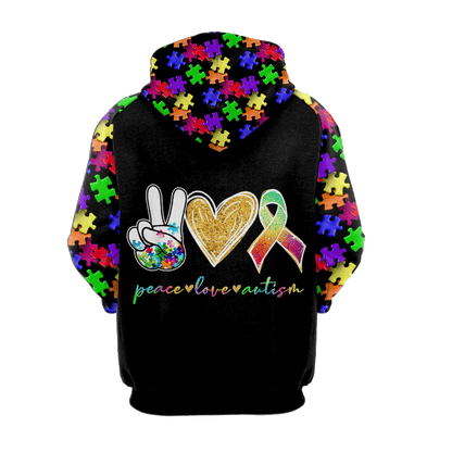 Autism Hoodie Peace Love Autism It's Ok To Be Different T-shirt Colorful Unisex