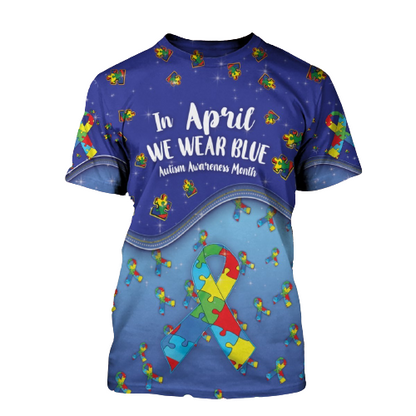 Unifinz Autism Hoodie In April We Wear Blue Autism Ribbon T-shirt  Autism Hoodie Autism Apparel 2025