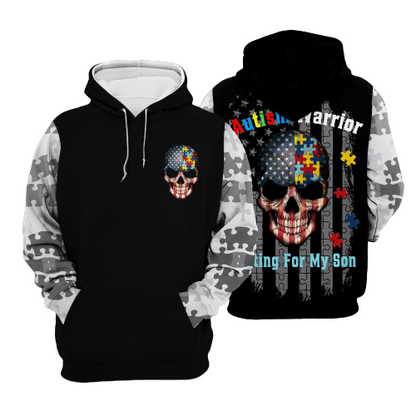 Unifinz Autism Skull Shirt Autism Warrior Fighting For My Son T-shirt Autism Hoodie Autism Apparel 2024