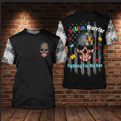 Unifinz Autism Skull Shirt Autism Warrior Fighting For My Son T-shirt Autism Hoodie Autism Apparel 2023