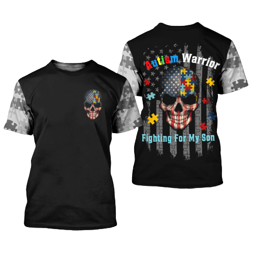Unifinz Autism Skull Shirt Autism Warrior Fighting For My Son T-shirt Autism Hoodie Autism Apparel 2025