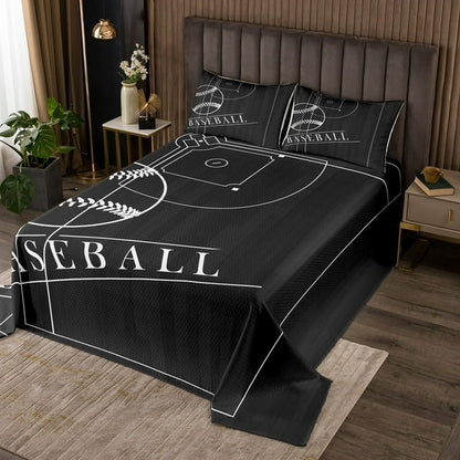 Baseball Bedding Set Baseball Field Sketch Graphic Duvet Covers Black Unique Gift