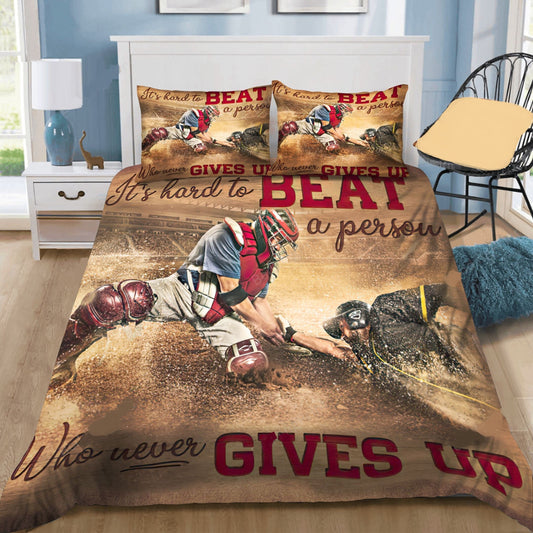 Baseball Bedding Set It's Hard To Beat A Person Who Never Gives Up Duvet Covers Brown Unique Gift