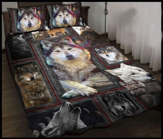 Wolf Bedding Set Huge Wolf Howling Graphic Duvet Covers Black Gray Unique Gift