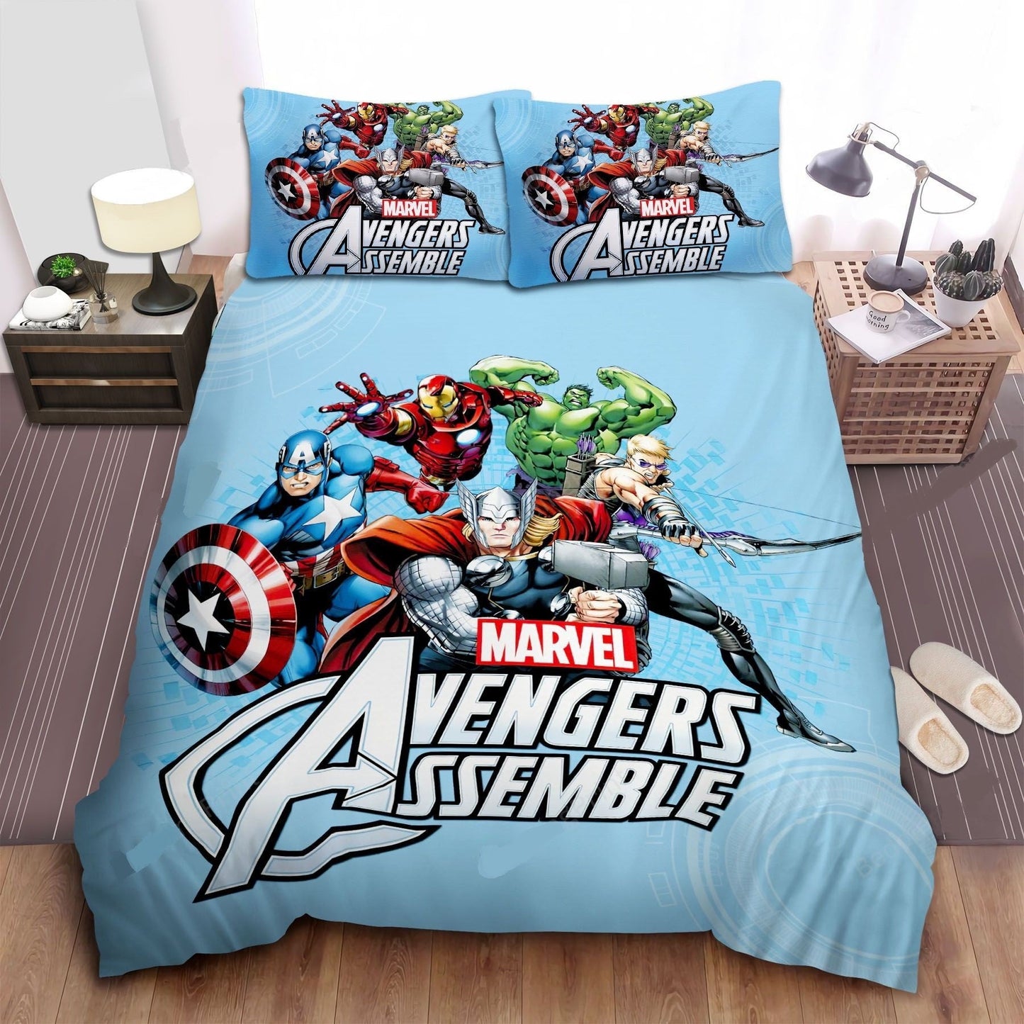 MV Bedding Set Avengers Assemble Comic Graphic Duvet Covers Blue Unique Gift