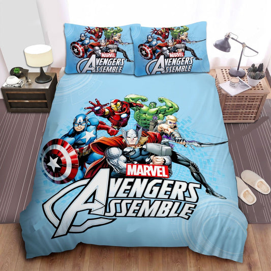 MV Bedding Set Avengers Assemble Comic Graphic Duvet Covers Blue Unique Gift