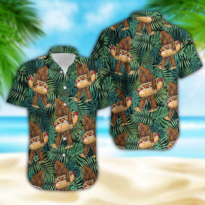 Unifinz Bigfoot Aloha Shirt Bigfoot Hot Dog Hawaiian Shirt Bigfoot Hawaii Shirt 2023