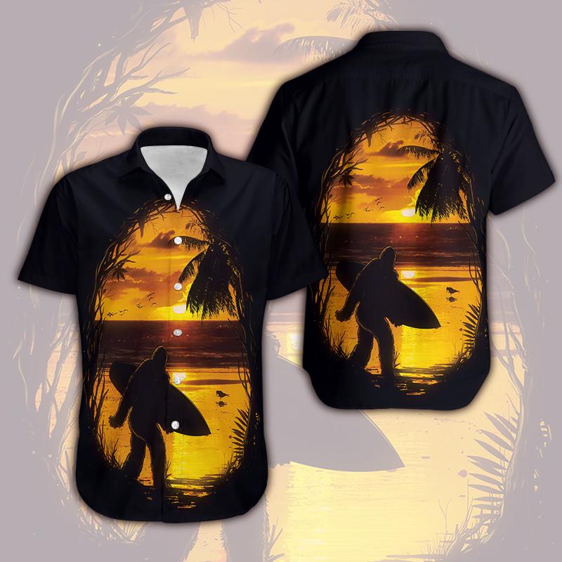 Unifinz Bigfoot Hawaii Shirt Bigfoot In The Sunset Hawaiian Shirt Bigfoot Aloha Shirt 2022