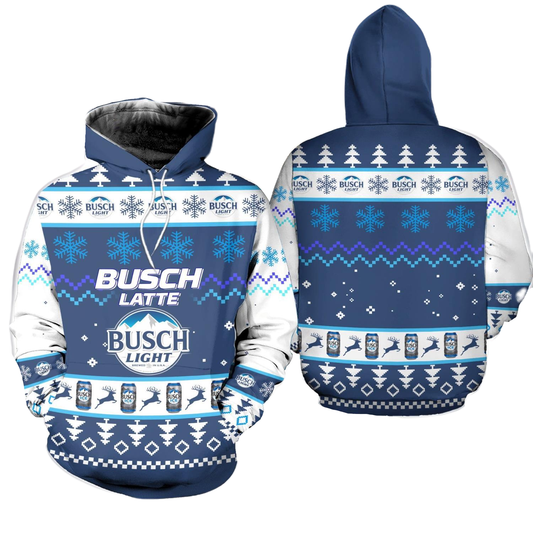 Busch Light Hoodie Busch Light Busch Latte Christmas Pattern T-shirt Blue White Unisex