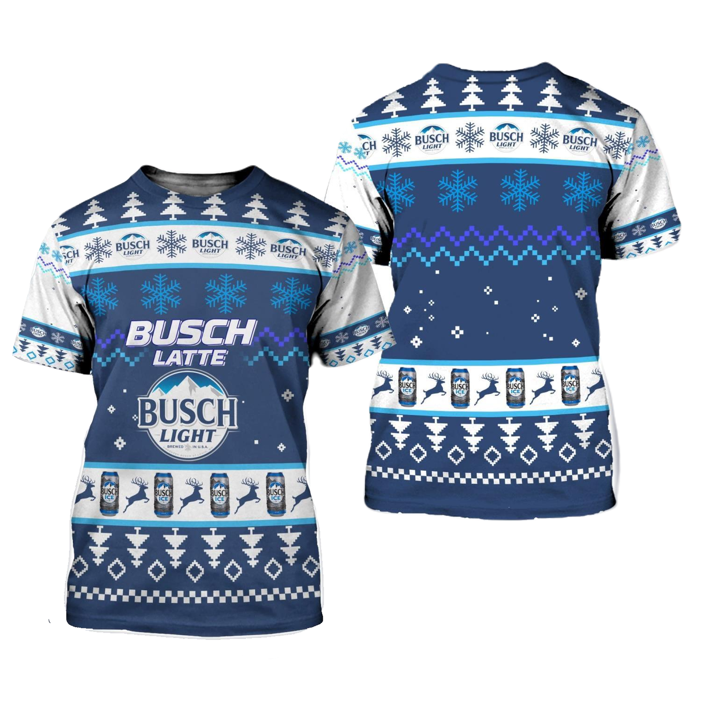 Busch Light Hoodie Busch Light Busch Latte Christmas Pattern T-shirt Blue White Unisex