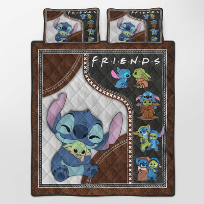 Lilo And Stitch Bedding Set Stitch And Baby Yoda Friends Duvet Covers Brown Unique Gift