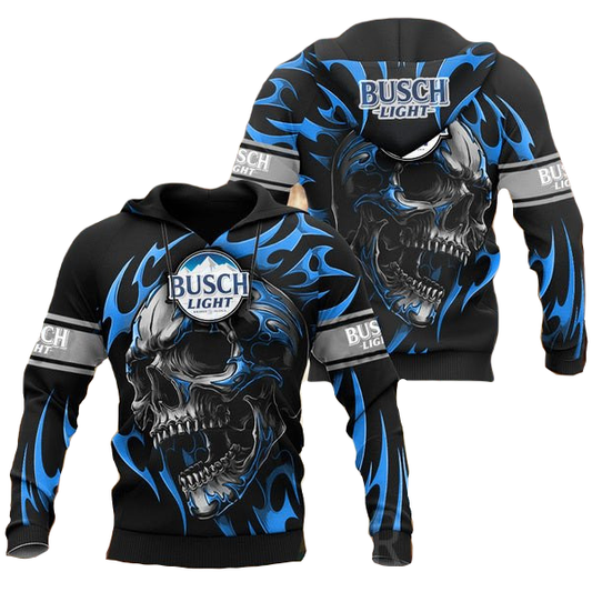 Busch Light Hoodie Busch Light Basic Skull Hoodie Black Whote Unisex