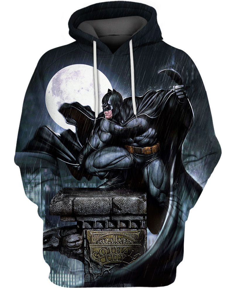 Batman Hoodie DC Batman On Rooftop Graphic Hoodie Black Unisex